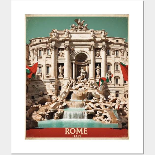 Trevi Fountain Rome Italy Vintage Tourism Travel Poster Wall Art by TravelersGems